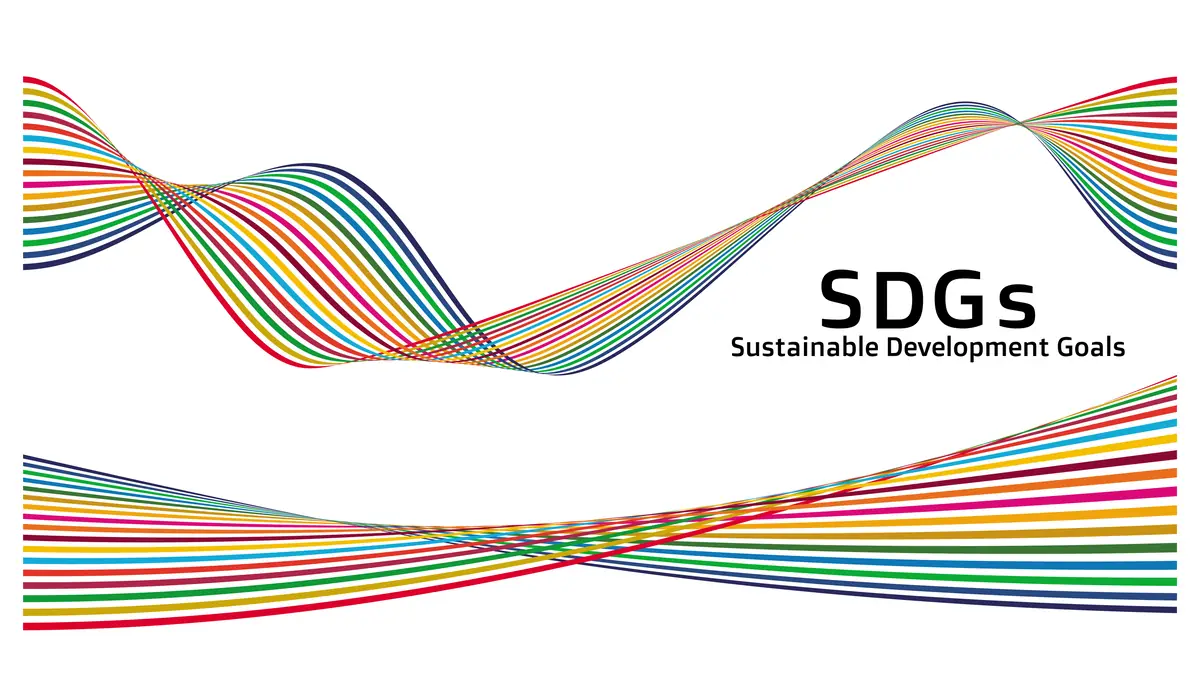 SDGsの17色のリボンをあしらった装飾